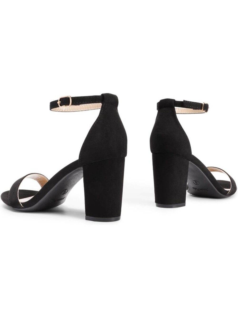 DREAM PAIRS Women's Black Suede Faux Leather Chunk Low Heel Pump Buckle Sandals - Picture 5 of 6